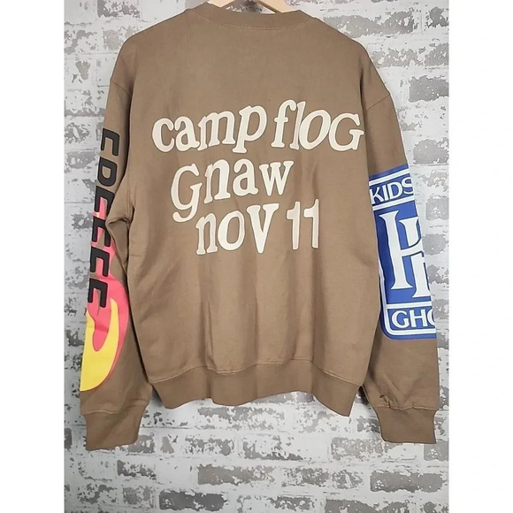 Lucky Me I See Ghosts Camp Flog Gnaw Kanye West Kid Cudi Tan Sweatshirt Size L - Picture 5 of 10